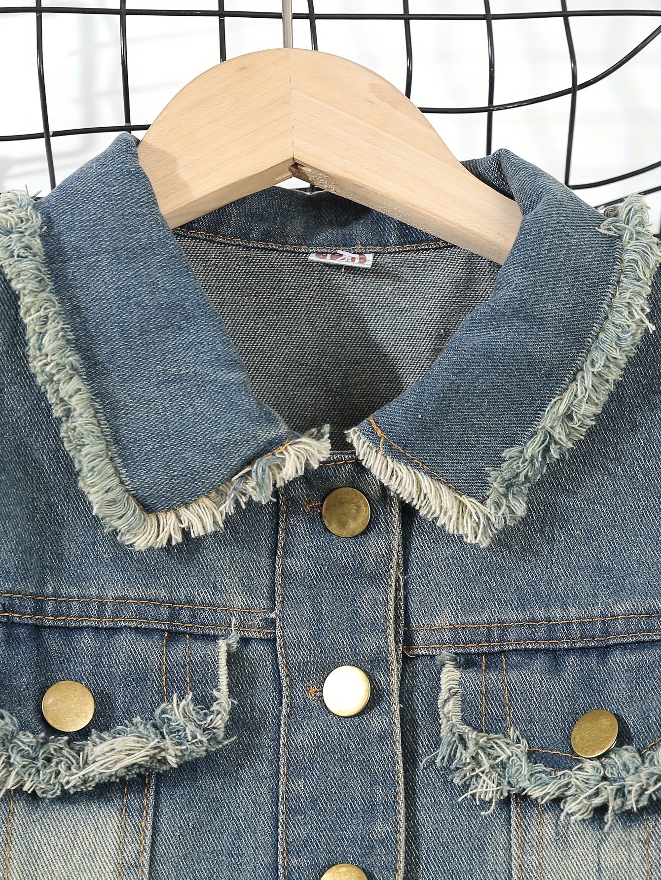 Girls Denim Two-Piece Set Autumn Retro Solid Color Woven Cotton Polyester