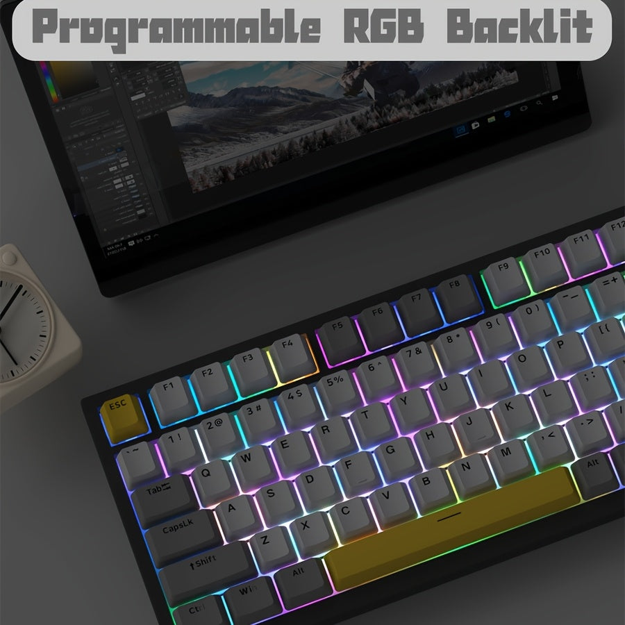75% Wired Mechanical Gaming Keyboard with Volume Knob RGB Backlit PBT Keycaps Ergonomic USB-C