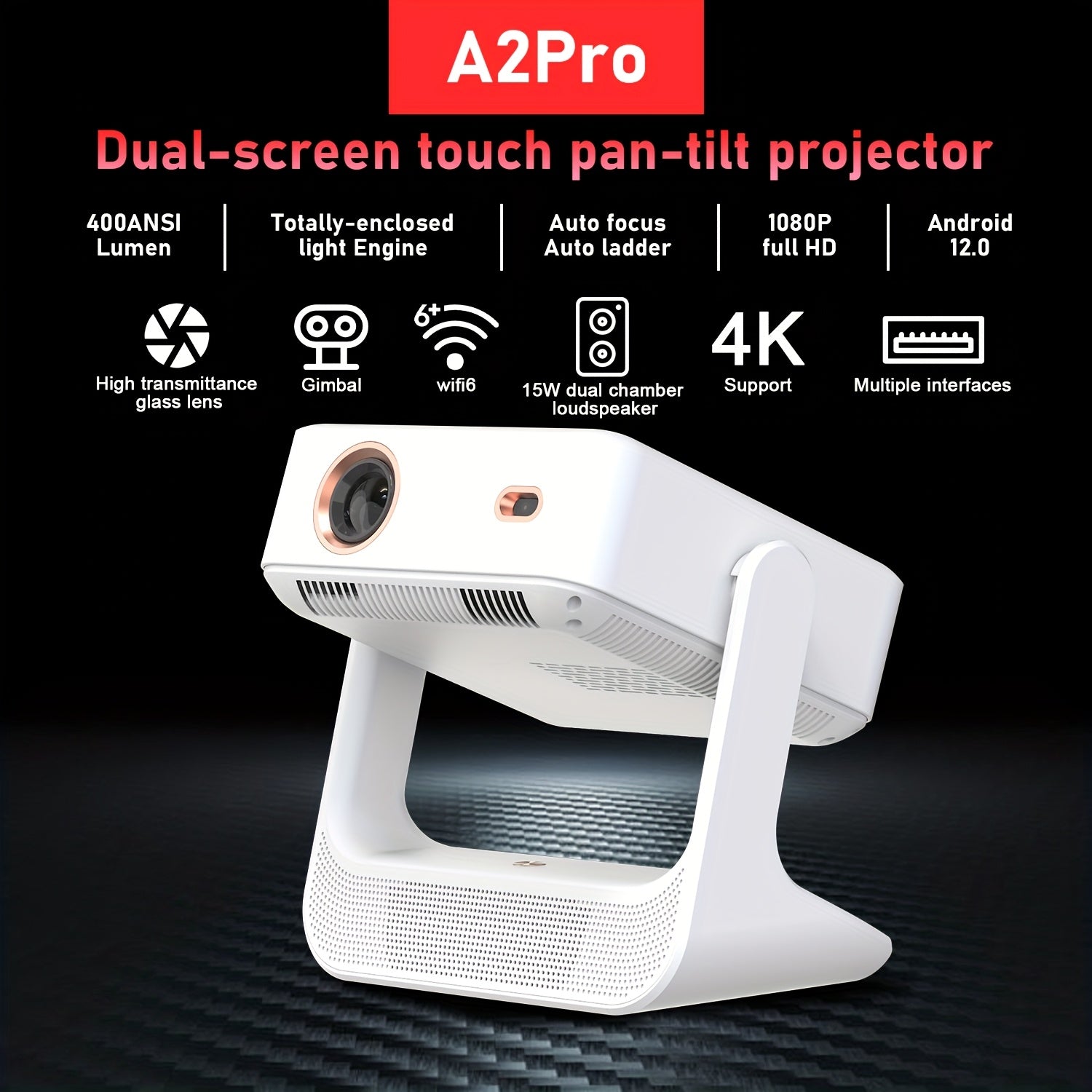 Smart Android 12 Projector 1080P Touch Screen 4K Compatible Home Theater