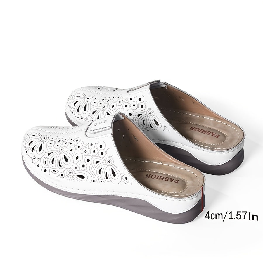 Women's Casual Hollow-Out Wedge Slip-On Slides Non-Slip Polyurethane