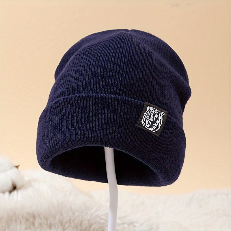 Knit Hat for Outdoor Sports Autumn Winter Ear Protection Tiger Head Logo