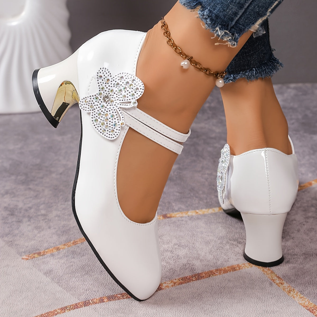 Women's Mary-Jane Pumps Lightweight Round Toe High Heel Solid Color