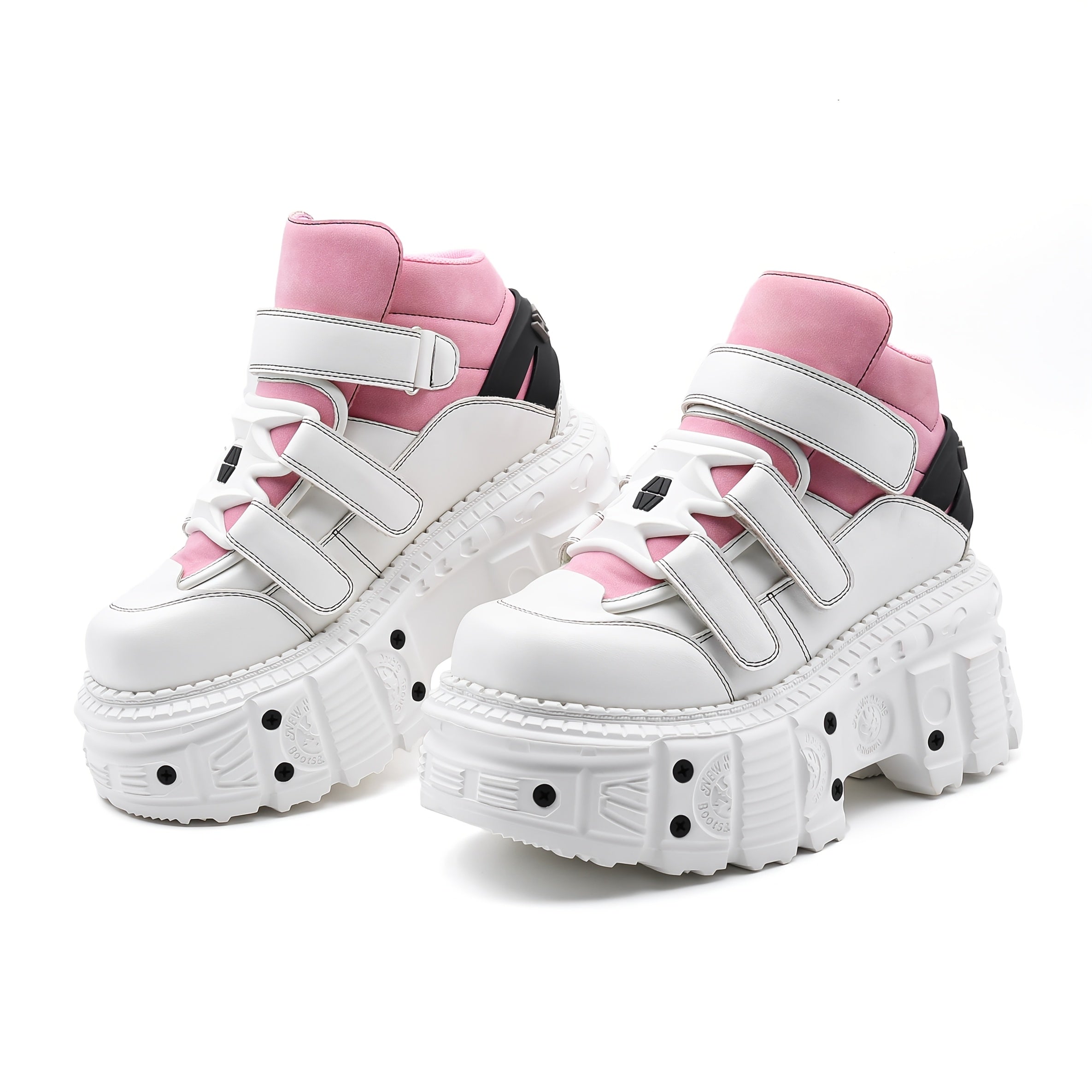 Unisex Retro Punk Platform Lace-Up Shoes Metallic Accents Mesh Casual Footwear