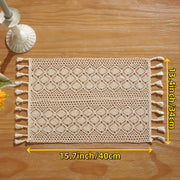 Beige Cotton Linen Crochet Table Runner with Geometric Rhombus Pattern