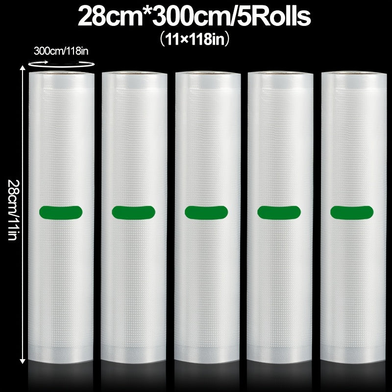 Vakuum Sealer Rolls - 5 dona, 3m uzunlik, ko‘p kenglik (28cm, 30cm, 33cm), mustahkam, yirtiqlarga chidamli dizayn, yangi saqlash va uzaytirilgan raf umr uchun, to'g'ridan-to'g'ri oziq-ovqat bilan xavfsiz, PE+PA