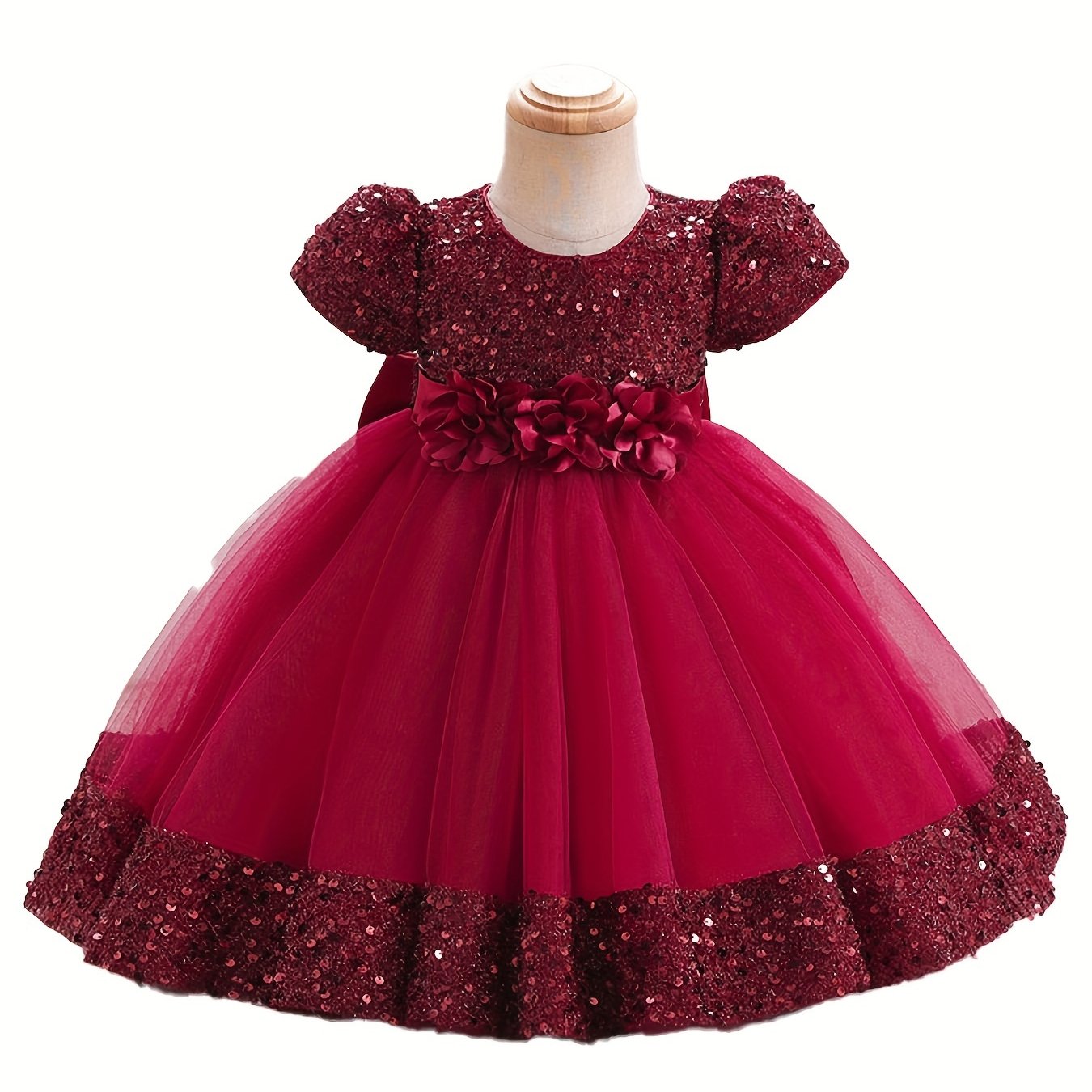 Girls Red Princess Dress with Sequin Tulle Overlay Boho Style for All Seasons