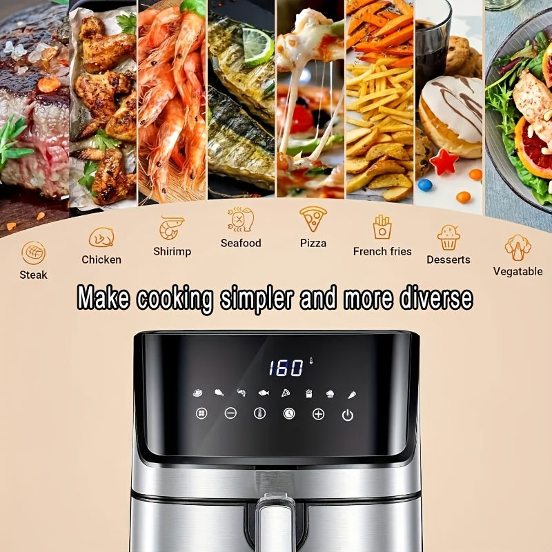7 ta Stainless Steel Air Fryer Accessories to'plami, Grill Rack, 4 ta Skewer va 2 ta Silikon Pishirish Yostiqlari bilan. Oziq-ovqat uchun xavfsiz, Grill, Pishirish va Mikrotolqinli pechda pishirish uchun ideal. Muhim oshxona asboblari bilan to'liq.