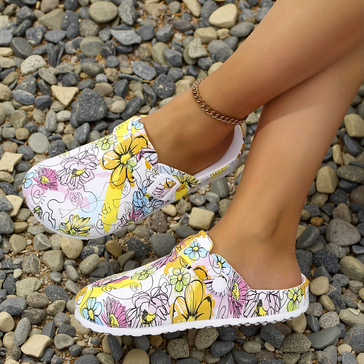 Women's Floral Butterfly Slip-On Slippers - Indoor Outdoor EVA House Shoes