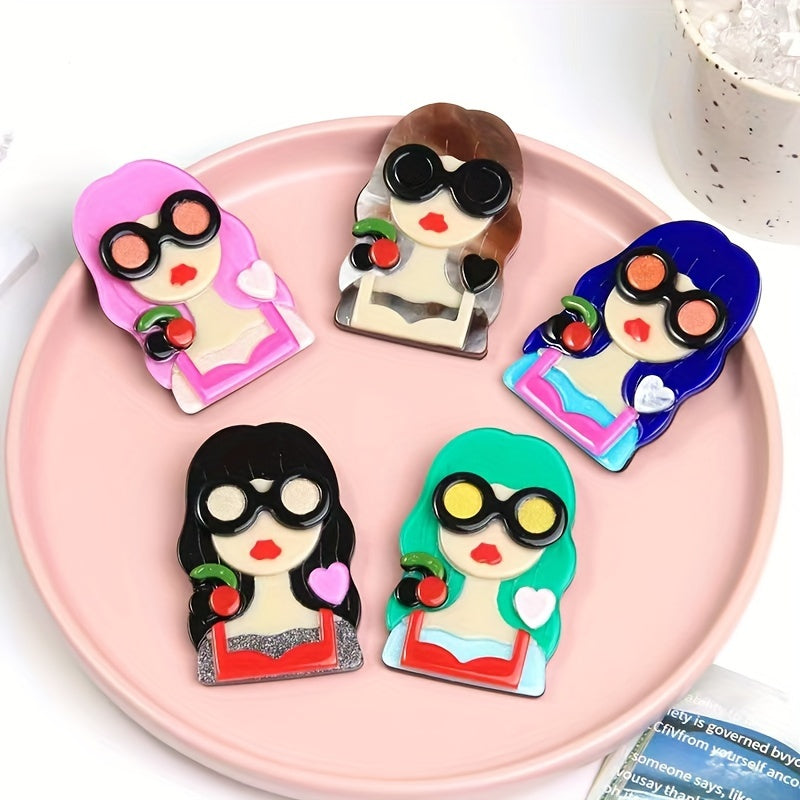 Women's Acrylic Brooches with Glasses, Stylish and Unique Accessories