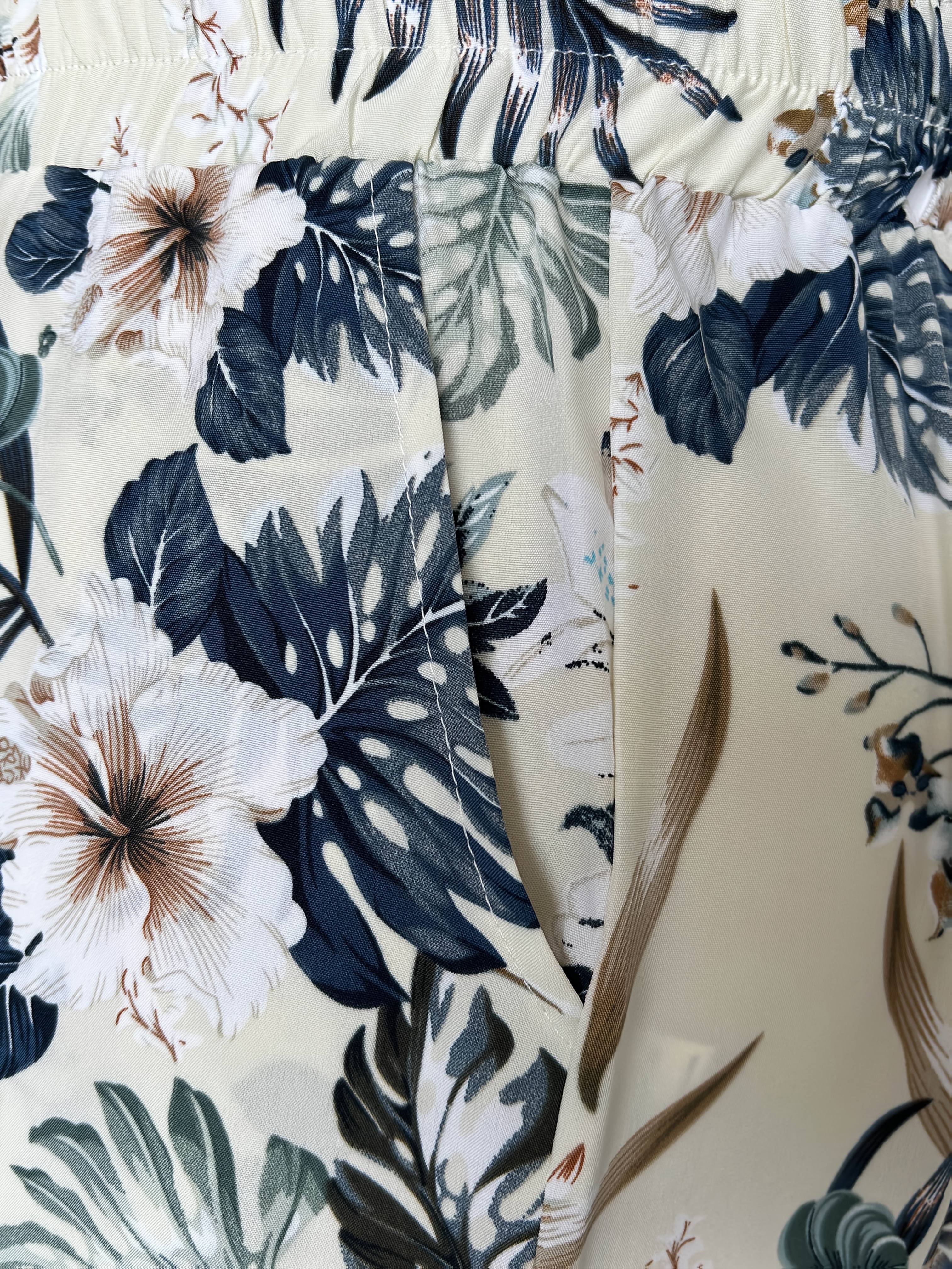 Women's Plus Size Floral Wide Leg Pants Elastic Waist Pockets