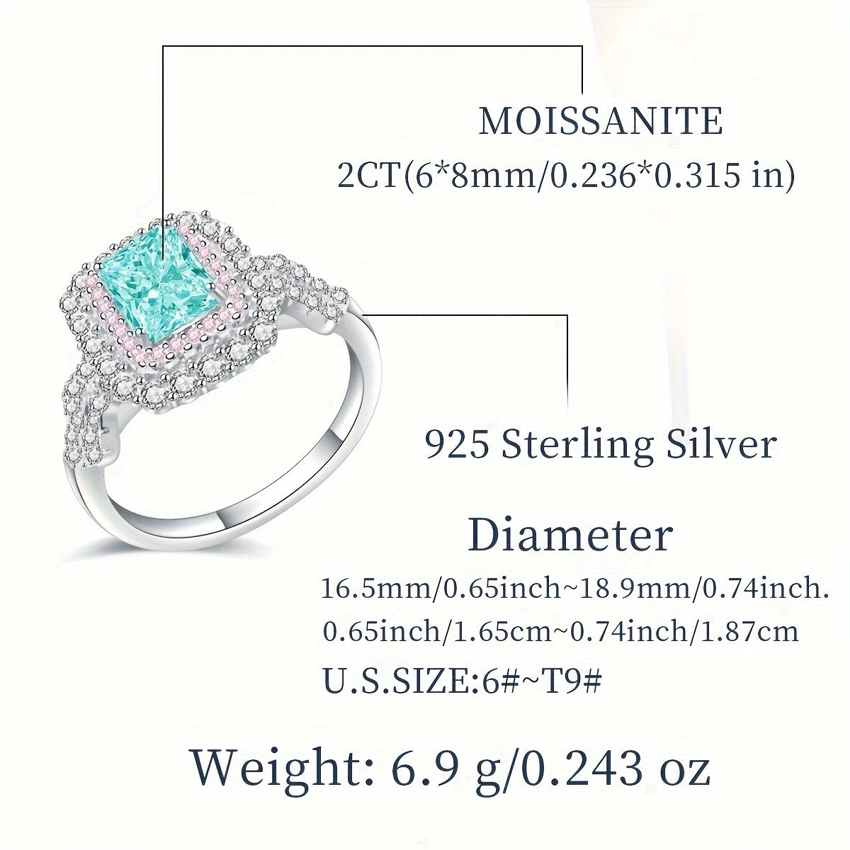 Zarif 2 karatli Emerald-shaklidagi Moissanite uzuk, gippoallergen S925 sterling kumushda, maxsus tadbirlar uchun ideal, sertifikat va nafis sovg'a qutisi bilan birga keladi.