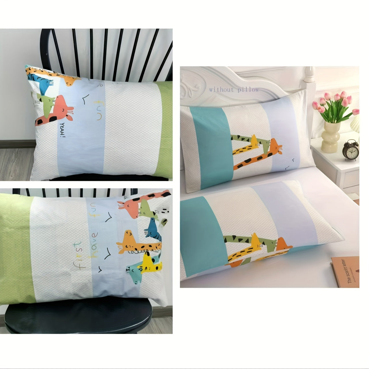 Set of 2 Cotton Pillowcases with Cartoon and Nature Designs, Breathable, Easy to Clean