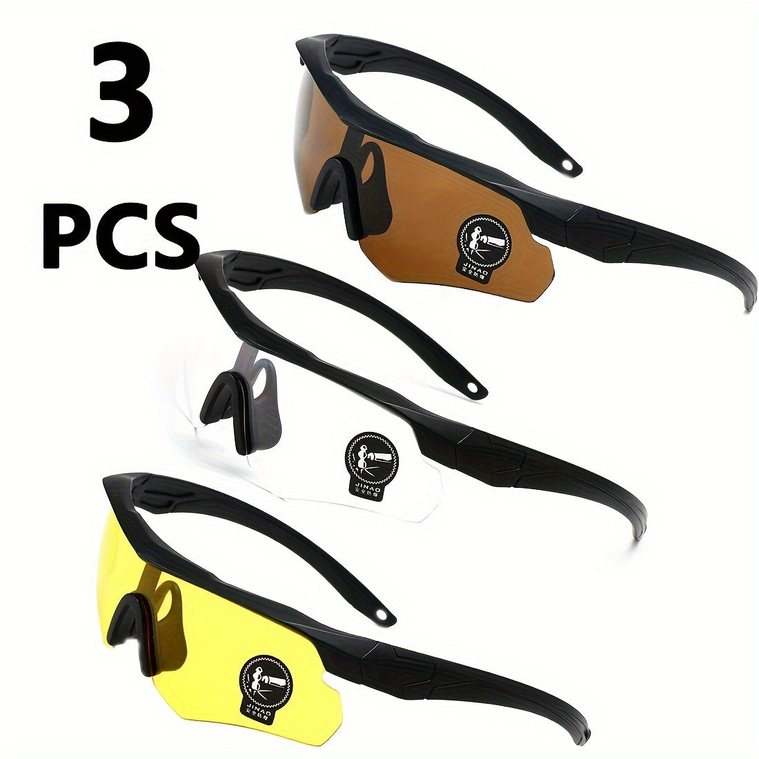 3-Pack UV400 Cycling Glasses Men Women Sports Running Outdoor Goggles with PC Lens