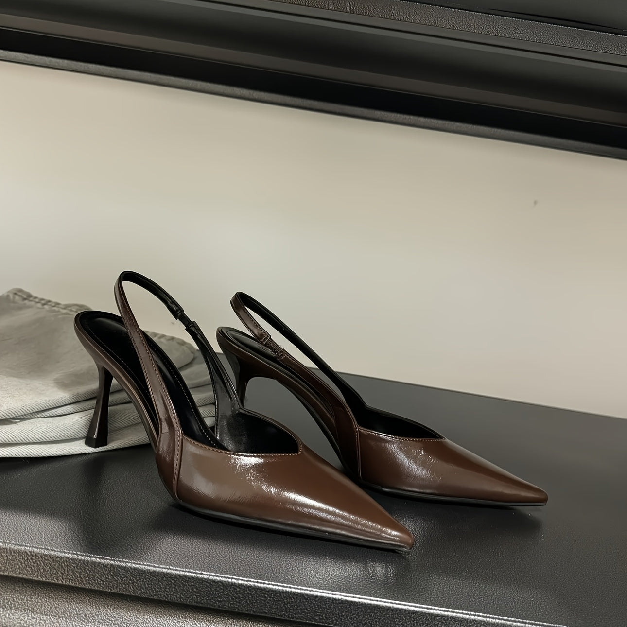 Women’s Metallic Silver Black Brown Pointed Toe Stiletto Heels with Ankle Strap