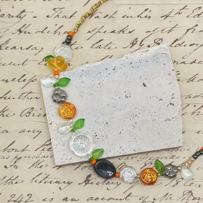 Boho Chic Floral Czech Bead Collar Necklace for Women and Gifting