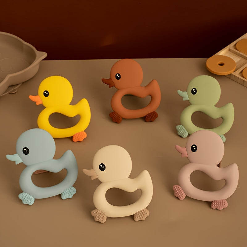 Baby Silicone Teether Duck Shape BPA-Free Oval Teething Ring for Infants