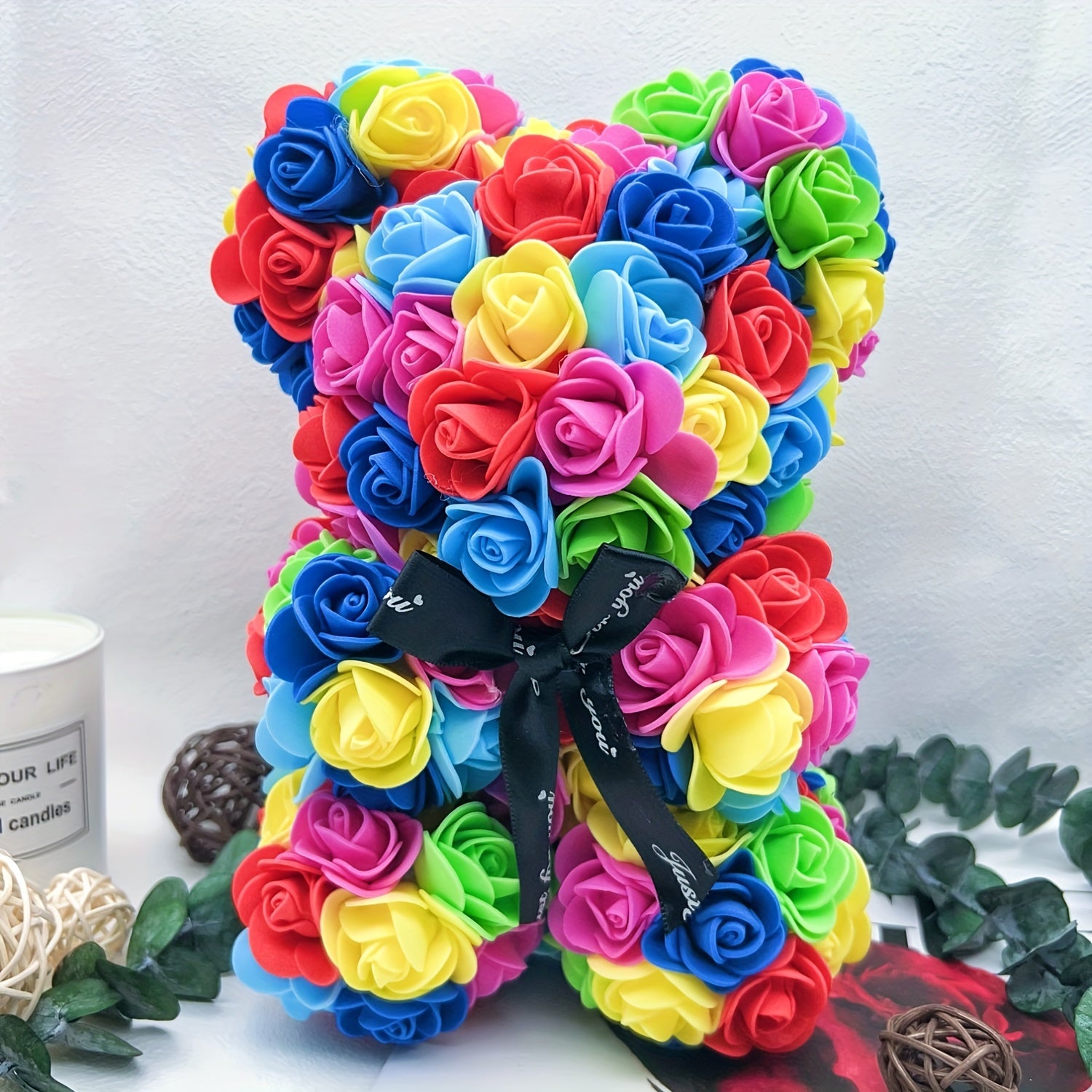10 Inch Eternal Rose Bear Foam Flower Teddy for Valentine's Day Romantic Decor