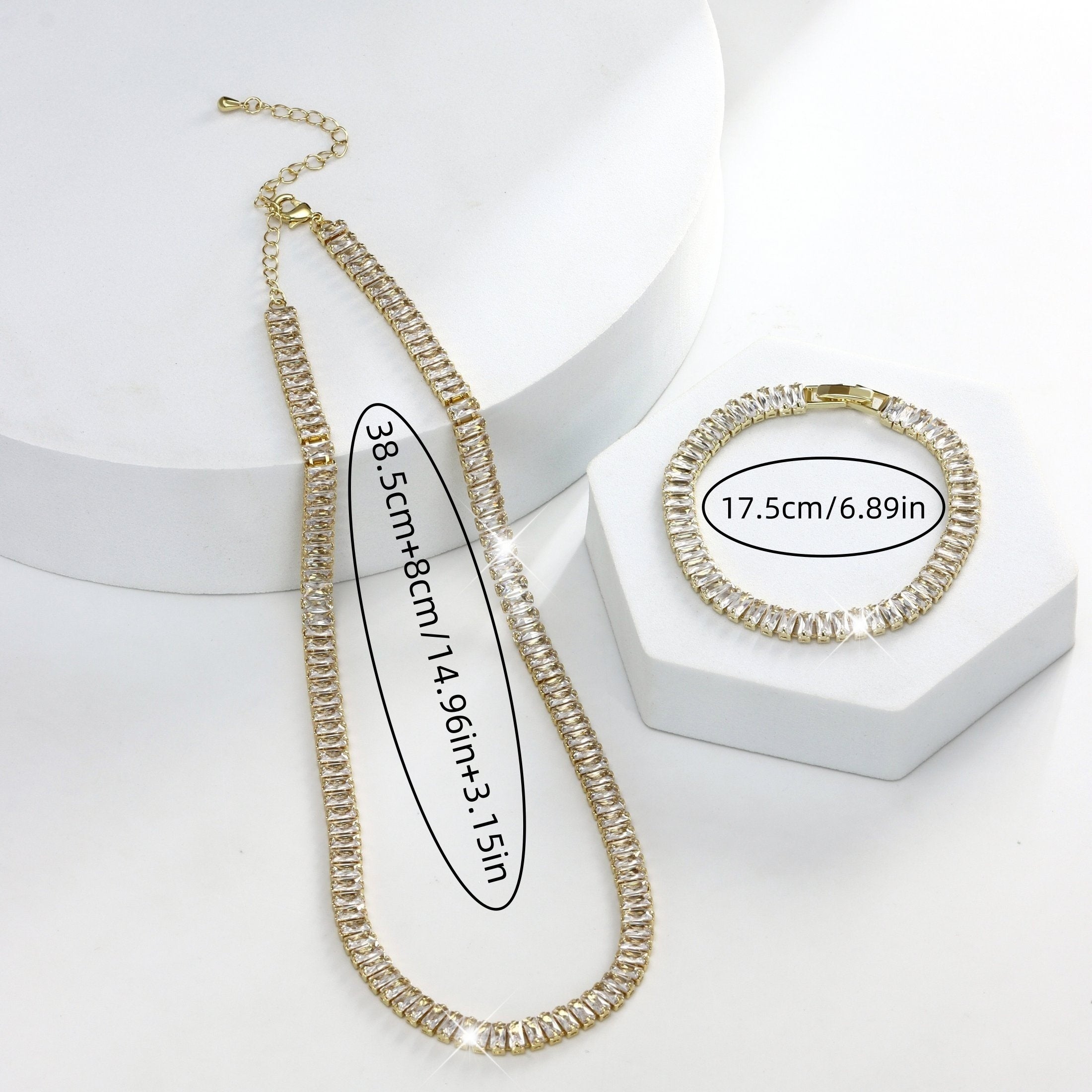 Ayollar uchun 18K oltin bilan qoplangan mis tennis bilagi va bilakuzuk to'plami, rang-barang kubik zirkoniy bilan