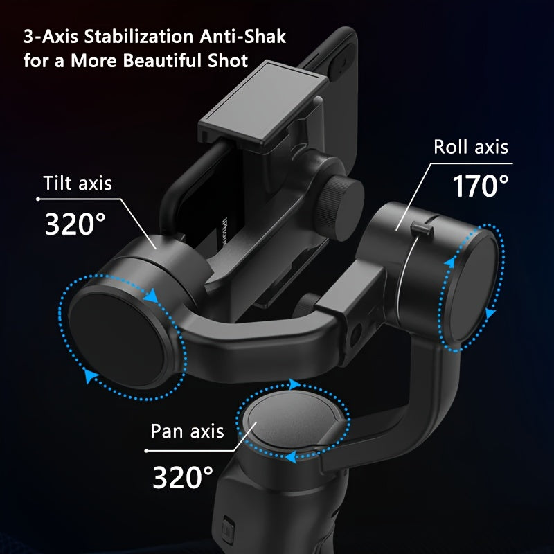 Portable 3-Axis Smartphone Gimbal Stabilizer with Tripod Wireless Charging 8-Hour Battery for iPhone Android Travel Vlog