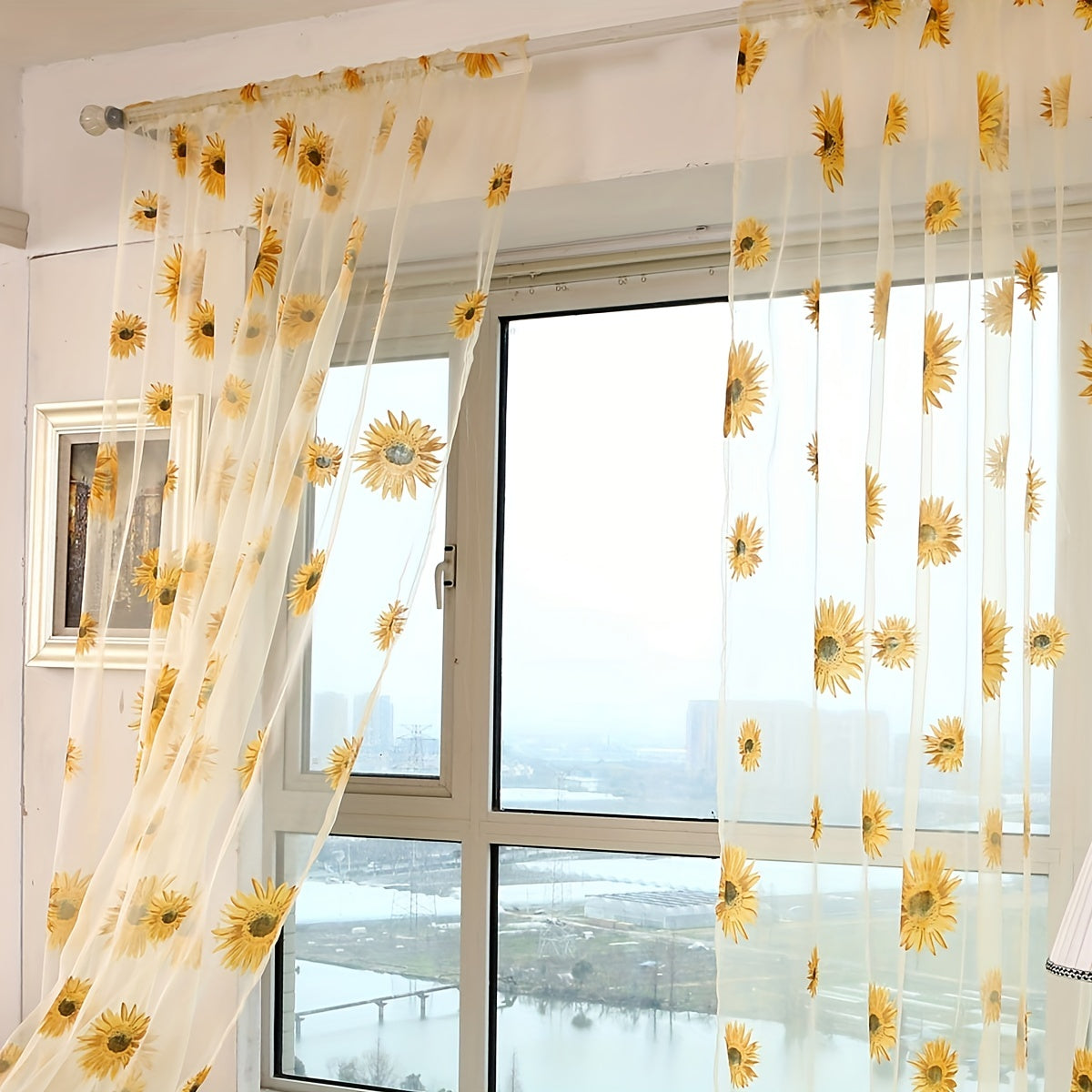 Sunflower Printed Sheer Curtain with Flower Design for Bedroom Living Room Office