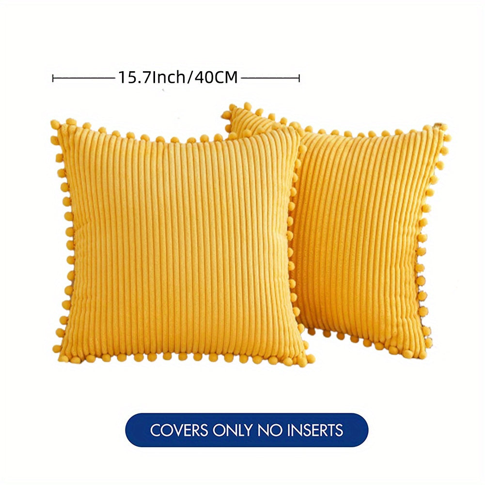 Набор из 2-х бохо наволочек для подушек с помпонами и акцентом из вельвета. Сплошные квадратные подушки для различных пространств. (18x18 дюймов/45x45 см). ВКЛЮЧЕНИЯ НЕ ВХОДЯТ.