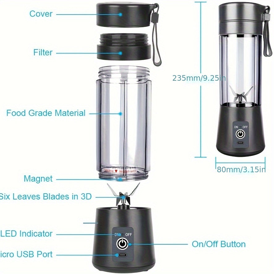 Portable 380ml Mini Blender USB Rechargeable Personal Shake Smoothie Ice Juicer