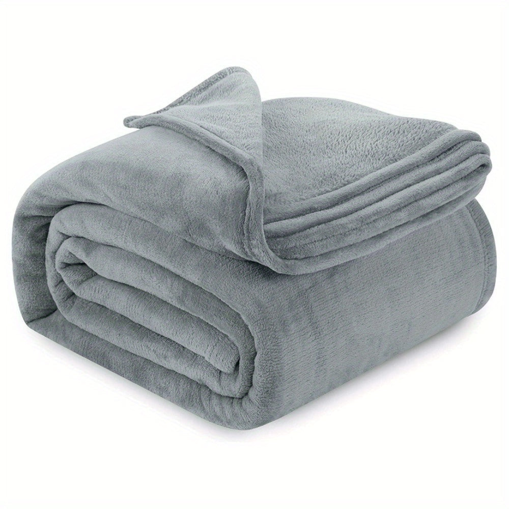 Grey Flannel Fleece Throw Blanket Microfiber Anti-Static for Bed Couch Travel