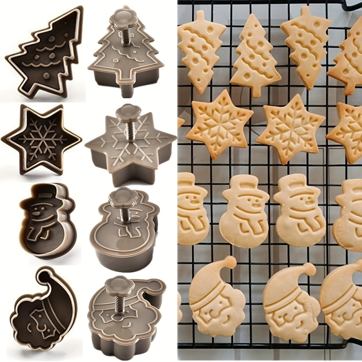Christmas Cookie Cutter Set 4 Designs Snowman Snowflake Tree Santa Durable PS Material