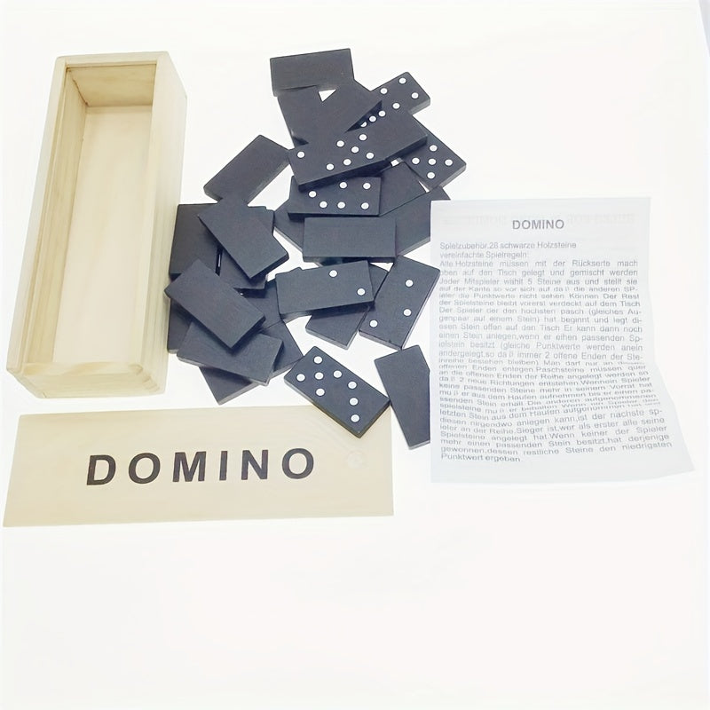 28-Piece Wooden Dominoes Set in Black with Storage Box for Ages 14 and Up