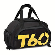 Large Waterproof Gym Bag Nylon Sports Travel Bag with Zipper Closure Black and Yellow Letter Design