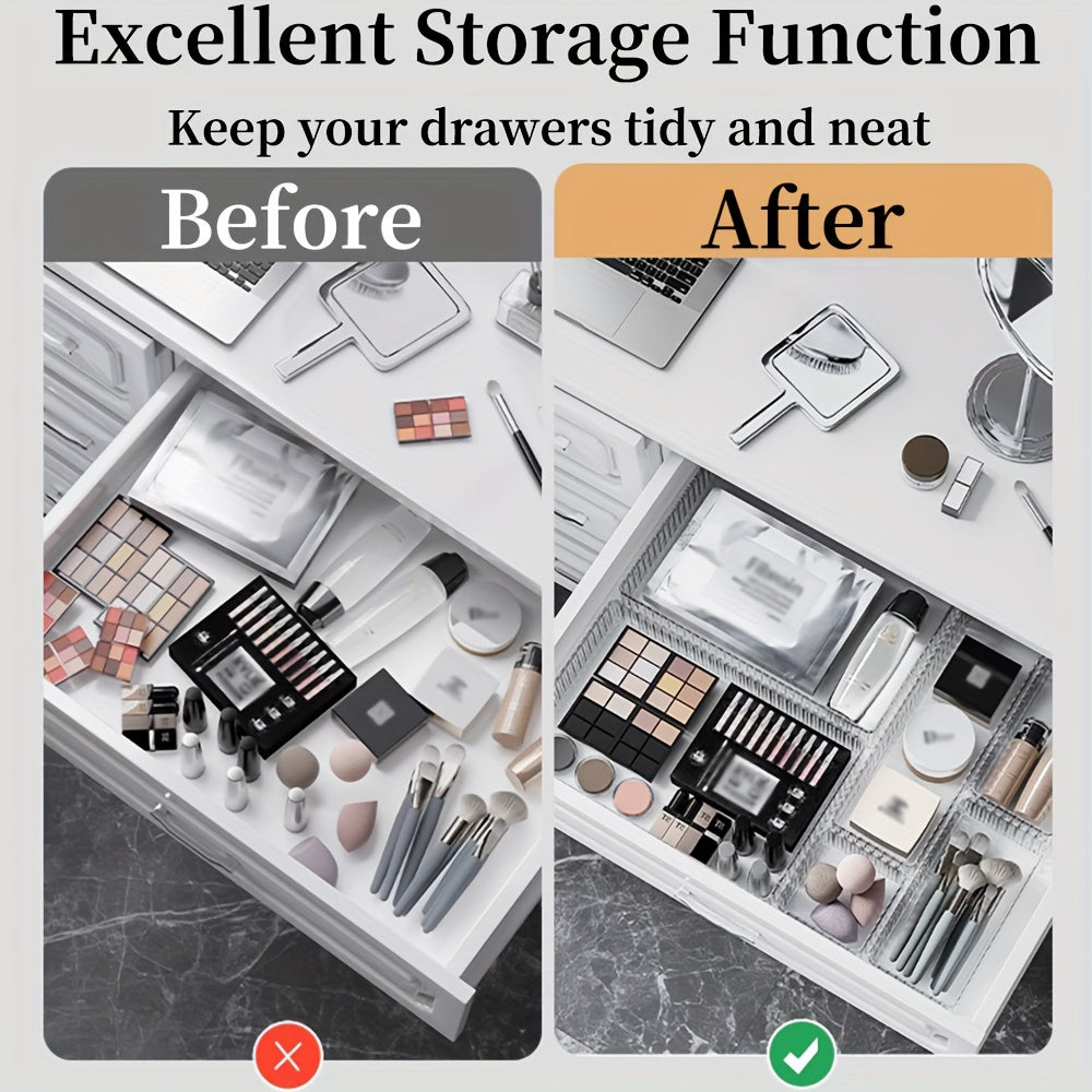 Stackable Clear Drawer Organizer Set in 4 Sizes for Makeup Skincare Stationery Storage
