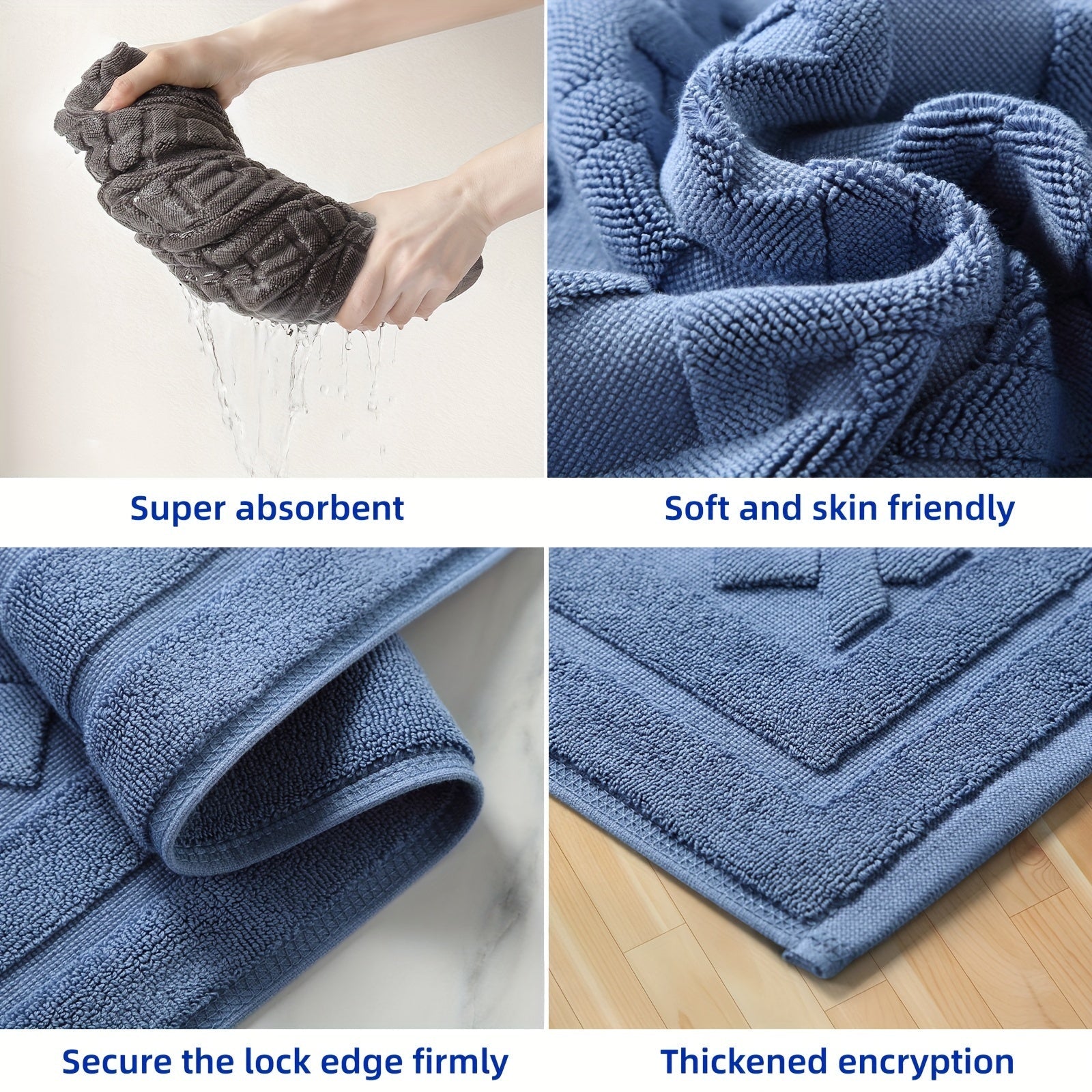 Non-Slip Bath Mat Absorbent Square Rug with Striped or Solid Colors for Bathroom Safety