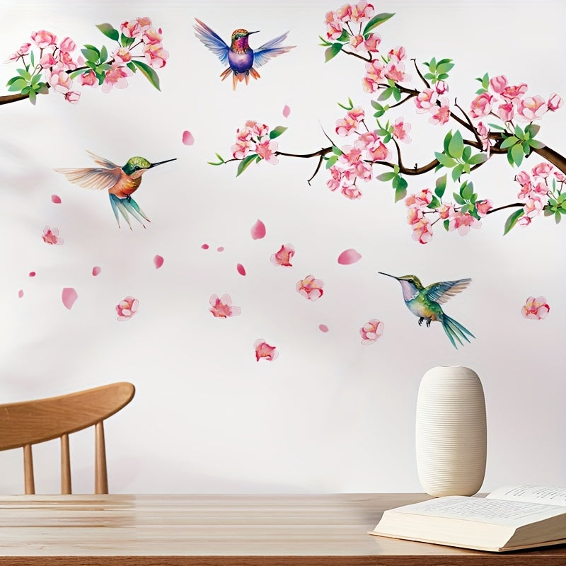 Hummingbird and Cherry Blossom Wall Sticker PVC for Bedroom and Living Room