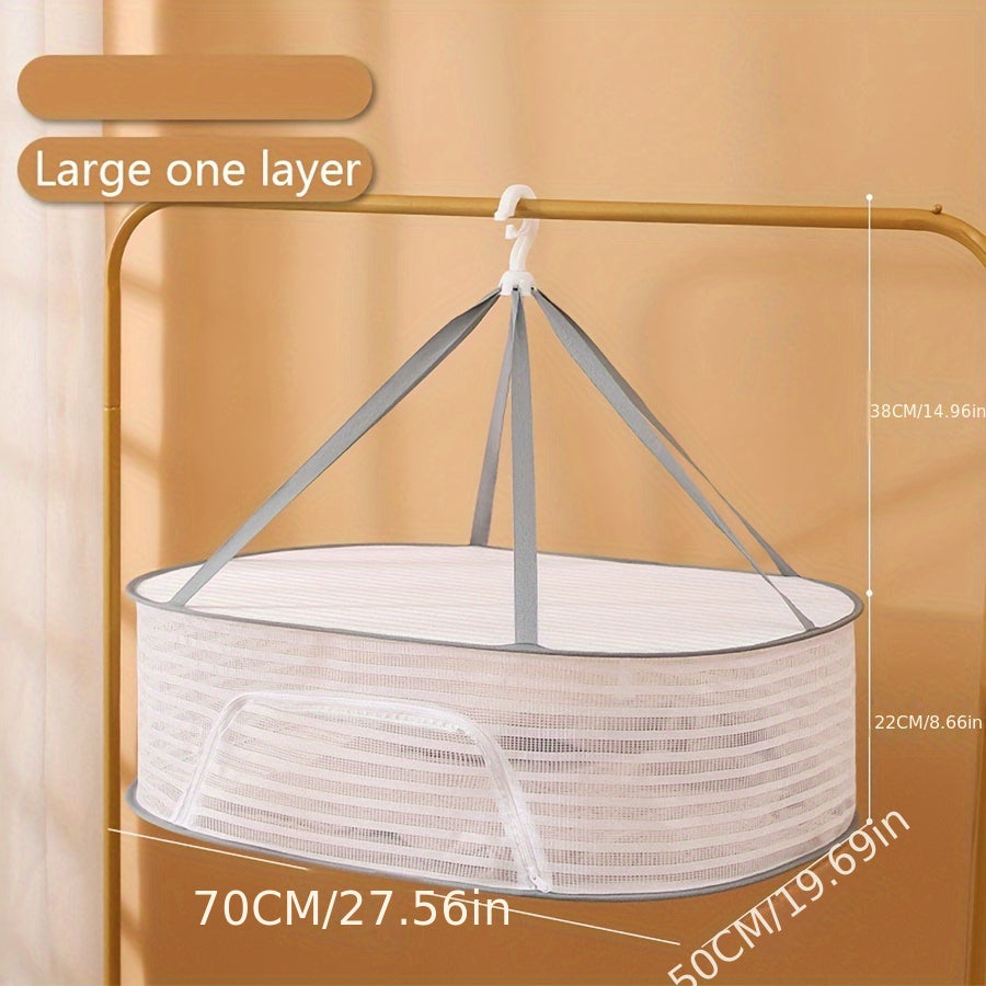 Foldable Mesh Drying Rack with Zipper 3-Tier Multi-Functional Hanging Laundry Organizer