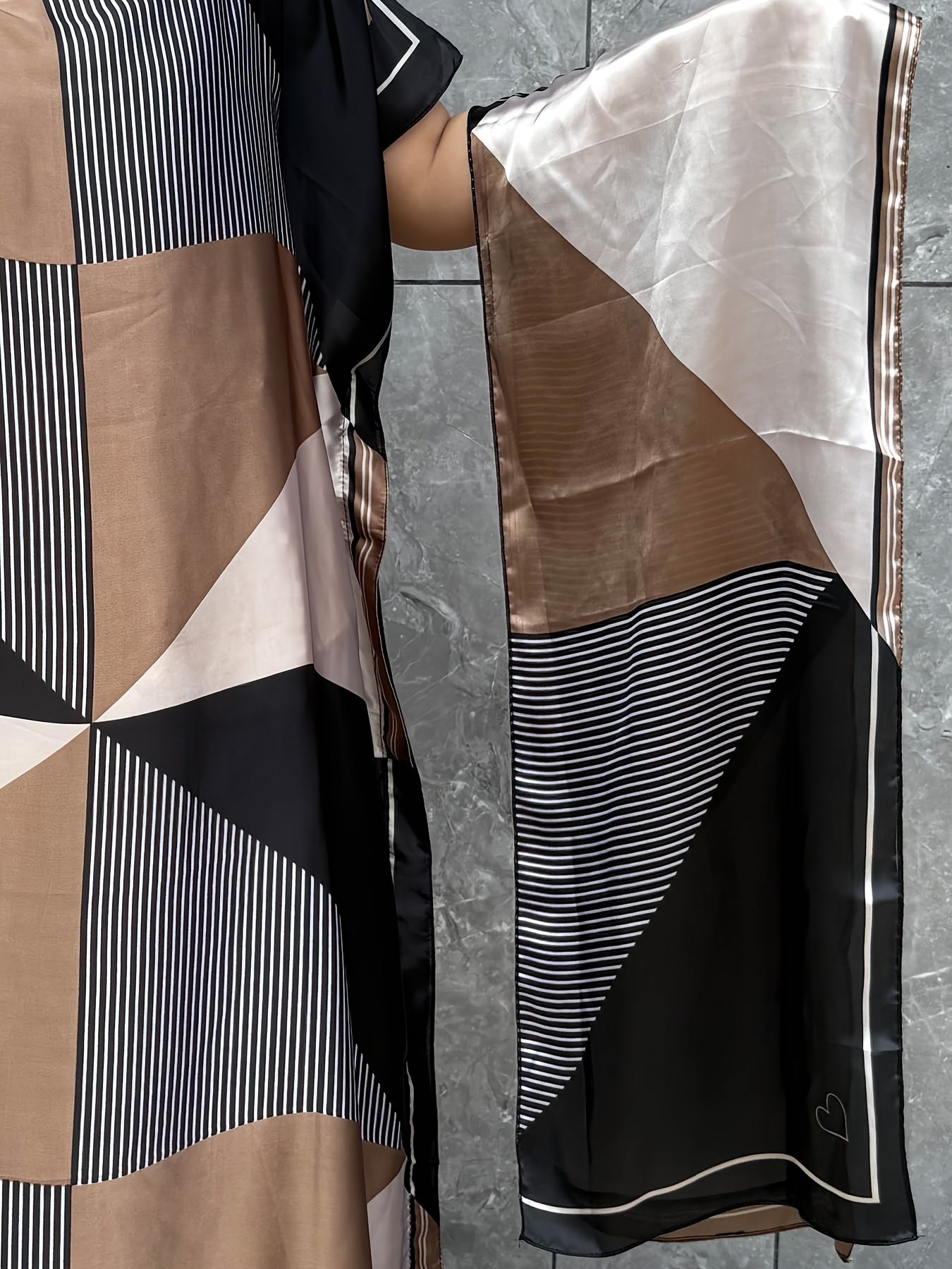 Women's Plus Size Geometric Print Kaftan Dress Short Sleeve Summer Casual Beige Black White