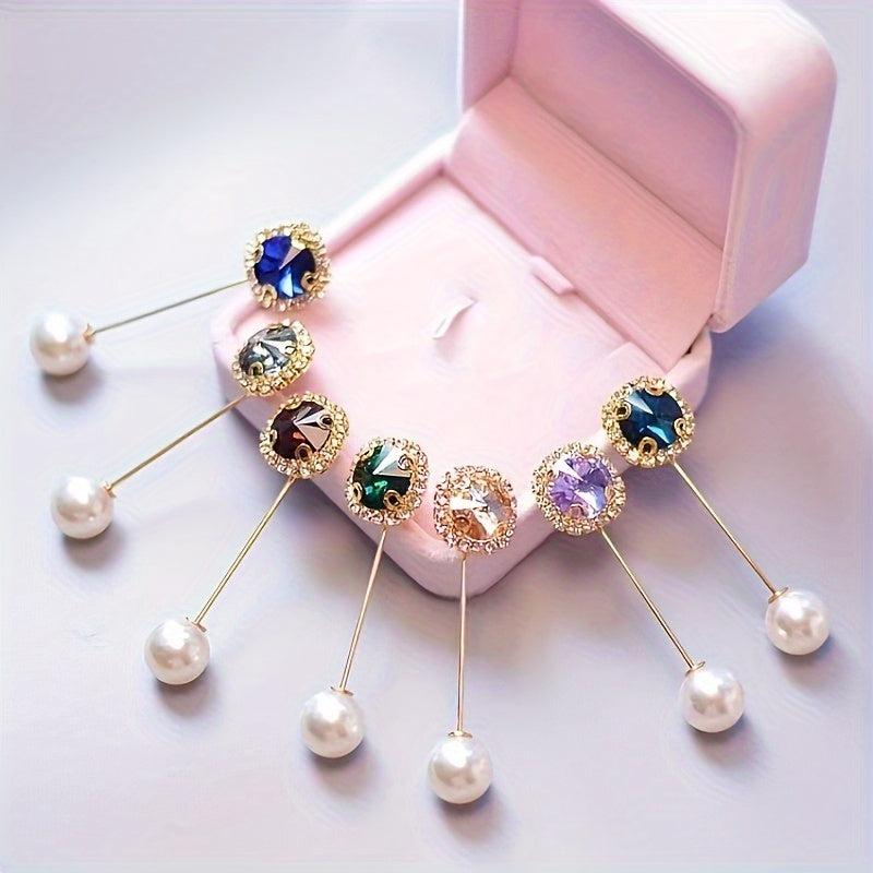 6 ta nafis rhinestone brooch pinlar to'plami, rang-barang dumaloq va kvadrat shakllar va rezin aksessuarlar bilan