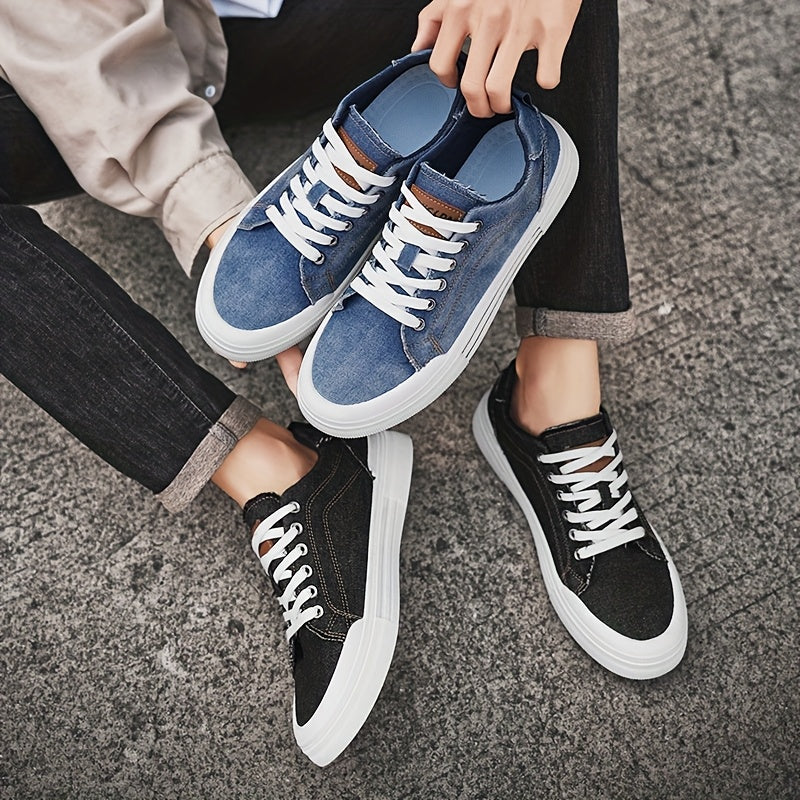 Men's Canvas Low-Top Sneakers Casual All-Season Lace-Up Solid Color