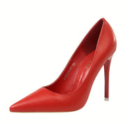 Women's Solid Color Pointed Toe Stiletto Heels with Slip-On Design for Parties