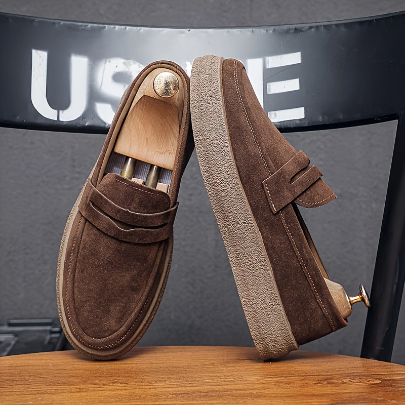 Men's Brown PU Slip-On Loafers for Casual Daily Wear All-Season