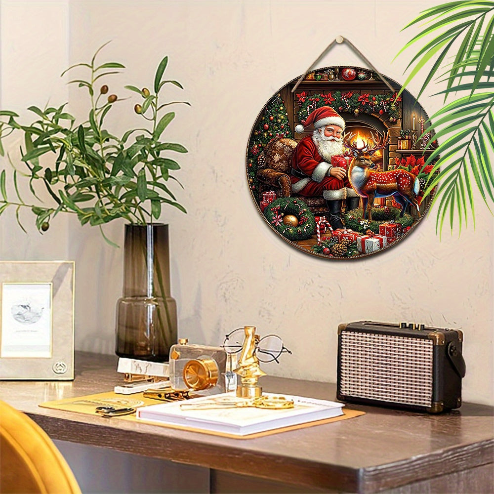 Cartel de decoración navideña de madera con Santa Claus y renos para decoración navideña en interior y exterior