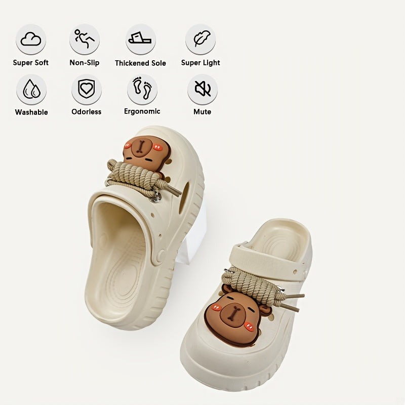 Women's EVA Clogs With Cartoon Capybara Pattern Slip-On Beach Shoes
