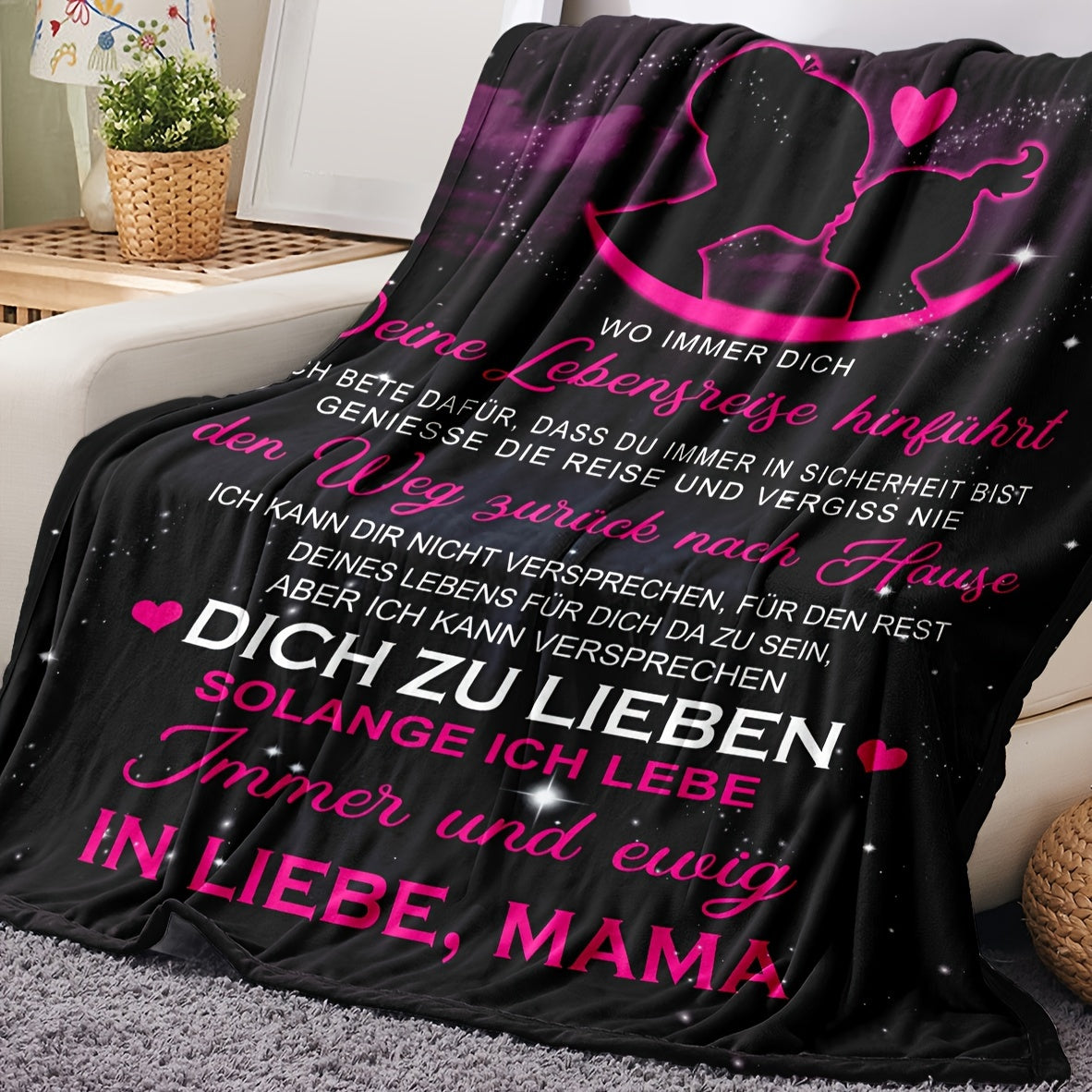German Letter Flannel Blanket for Daughter with Heartfelt Message Cozy Snuggle Gift