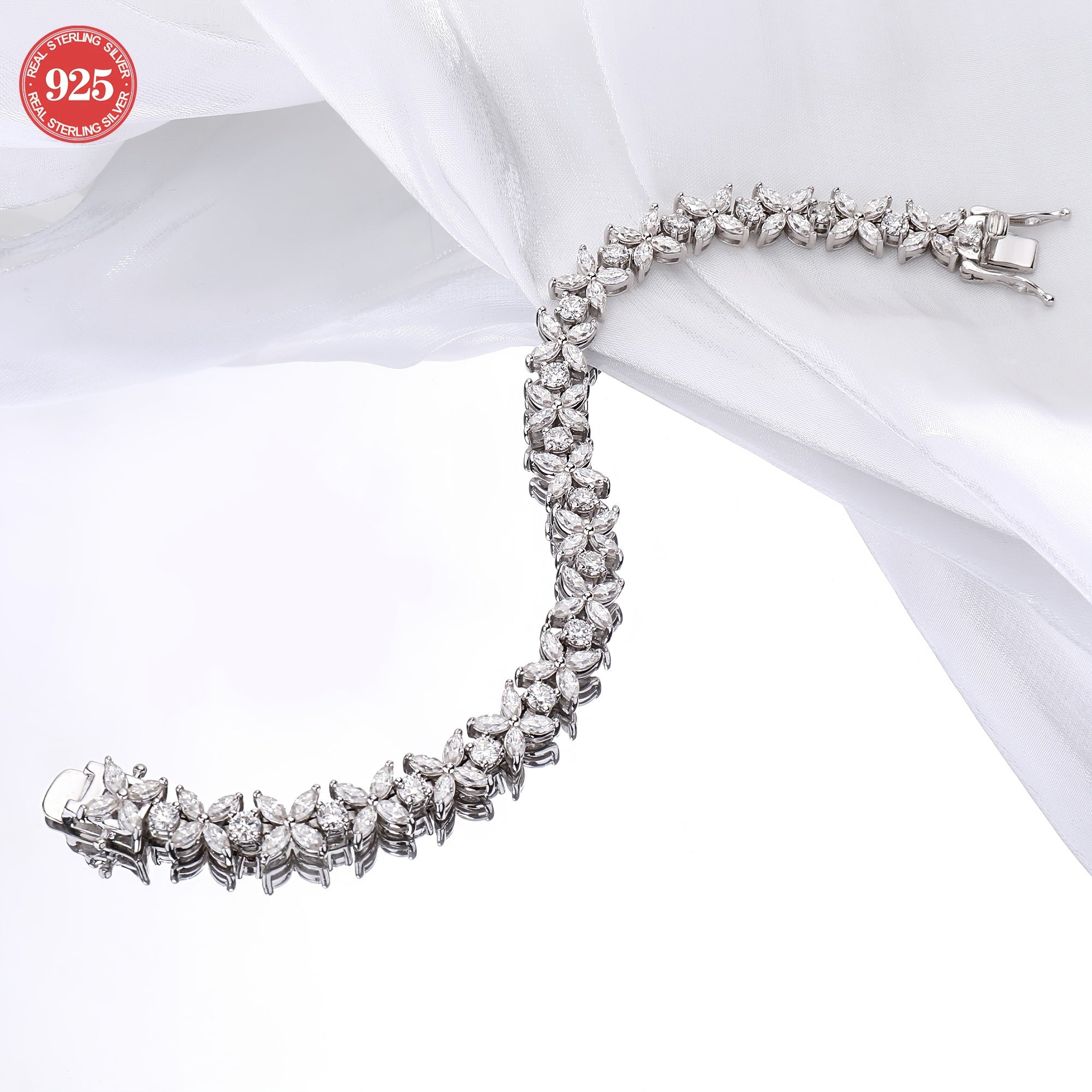 Silver Butterfly Bracelet with Moissanite Stones 2MM Plated in Platinum