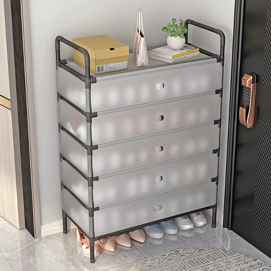 Estante para zapatos de metal con funda antipolvo, organizador de varias capas para entrada y pasillo