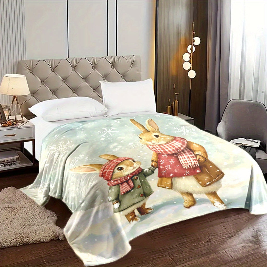Rabbit Themed Fleece Throw Blanket Soft Lightweight Cozy for Naps Travel Home Decor