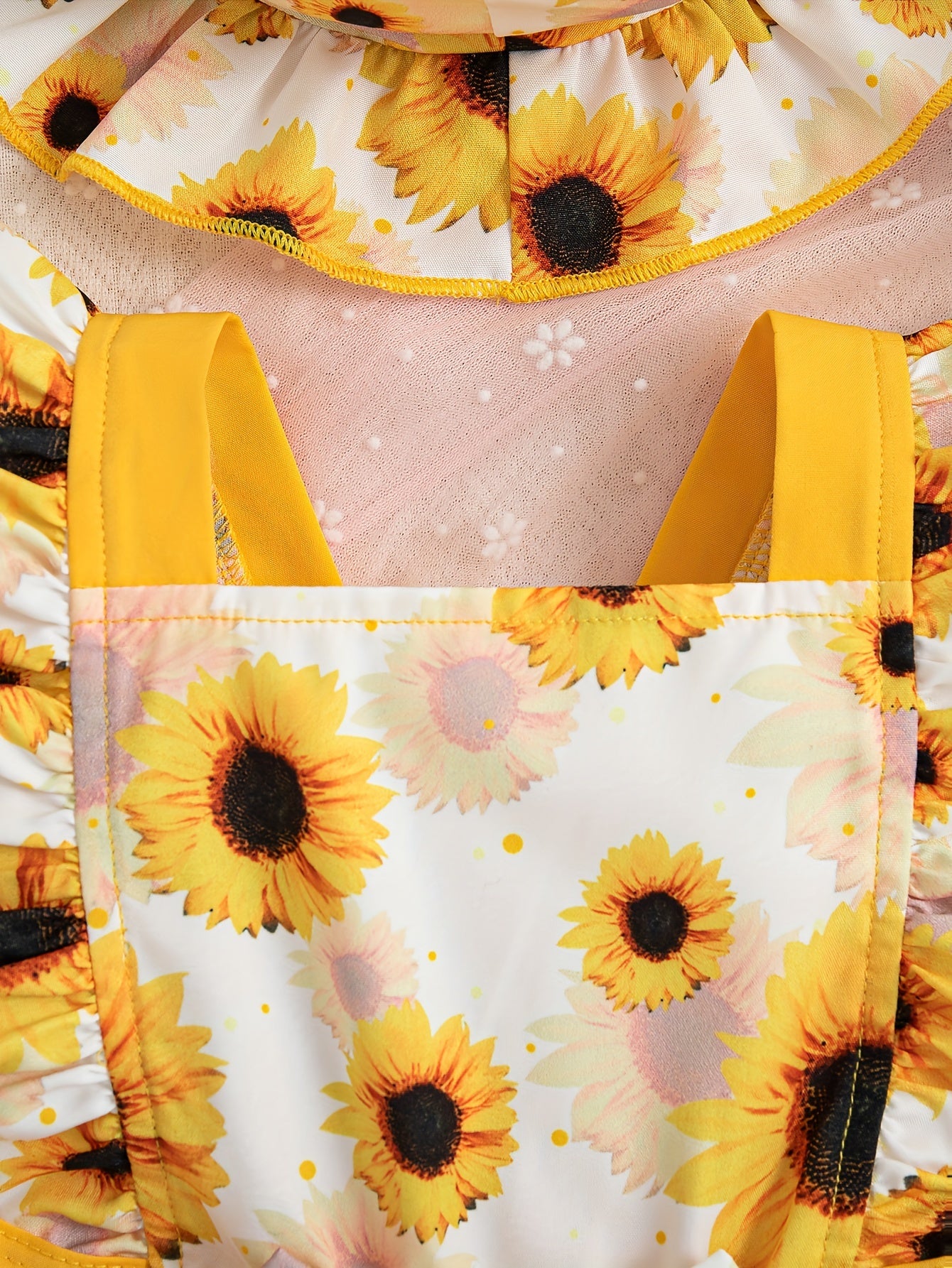 Baby Girl Jumpsuit with Sunflower and Butterfly Print, Bow Detail, Summer Toddler Clothing