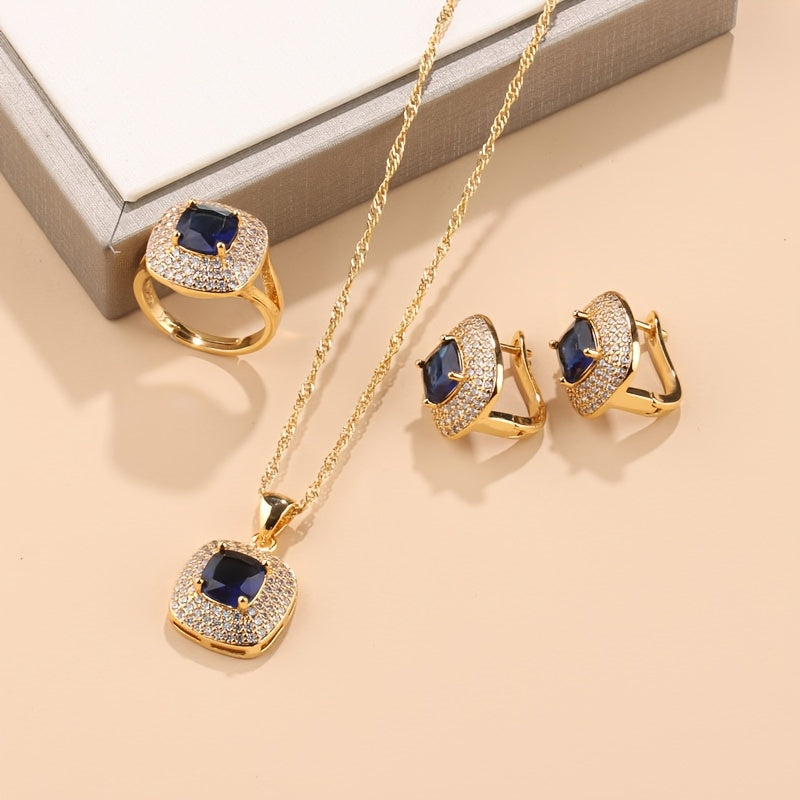 Women’s 4-Piece Jewelry Set Gold Plated Copper with Zirconia Synthetic Stones for Special Occasions