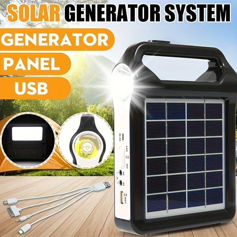 Portable Solar Panel Power Bank Kit with USB Charger and Lamp for Outdoors