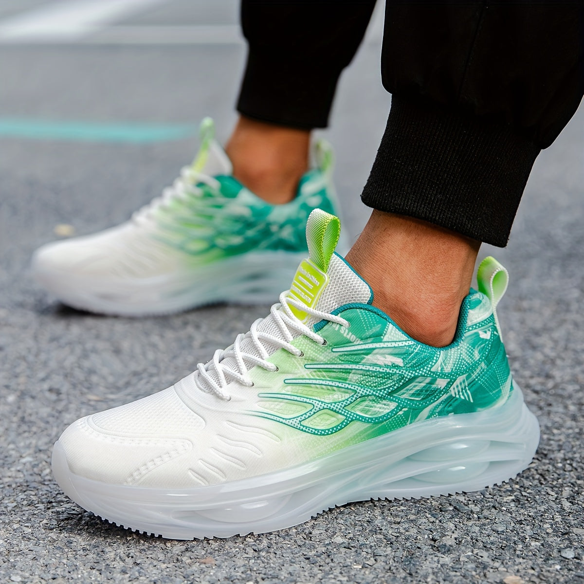 Men's Air Cushion Sneakers with Wing Pattern Non-Slip Lace-Up Casual Sports All-Season