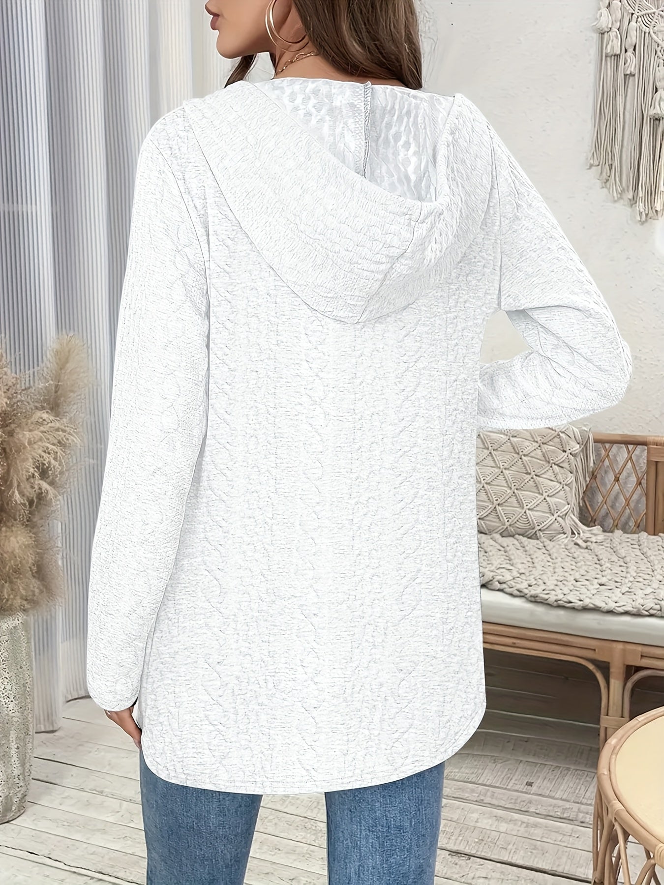 Women's Knit Zip Hoodie Sweater Solid Color Casual Pullover with Zipper